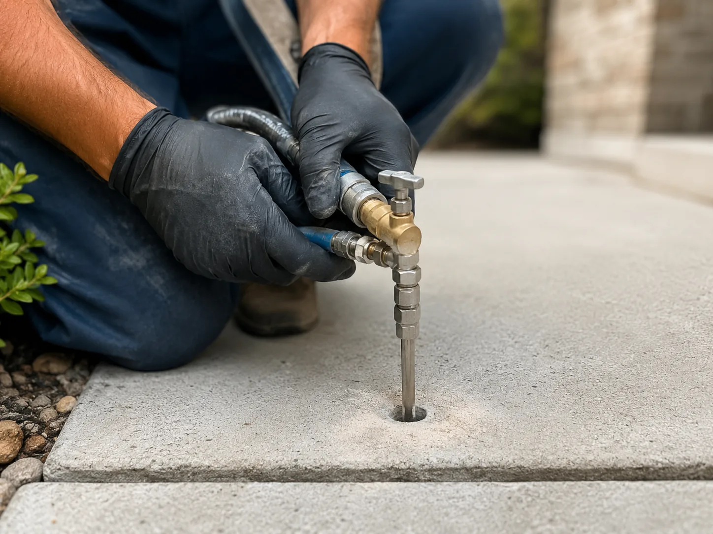 Polyurethane foam injected below concrete